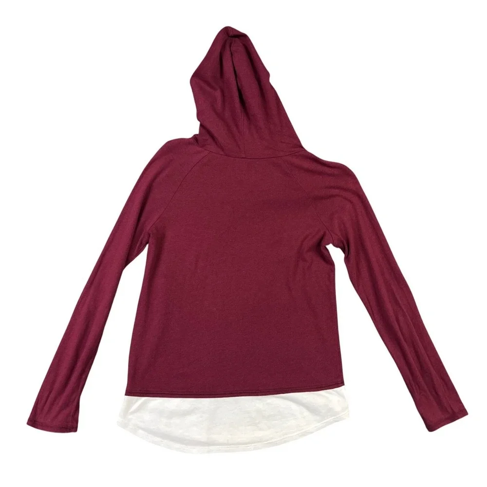 Justice Hoodie Kids Size 12 Burgundy Layered Graphic Cat Emoji Long Sleeve Top